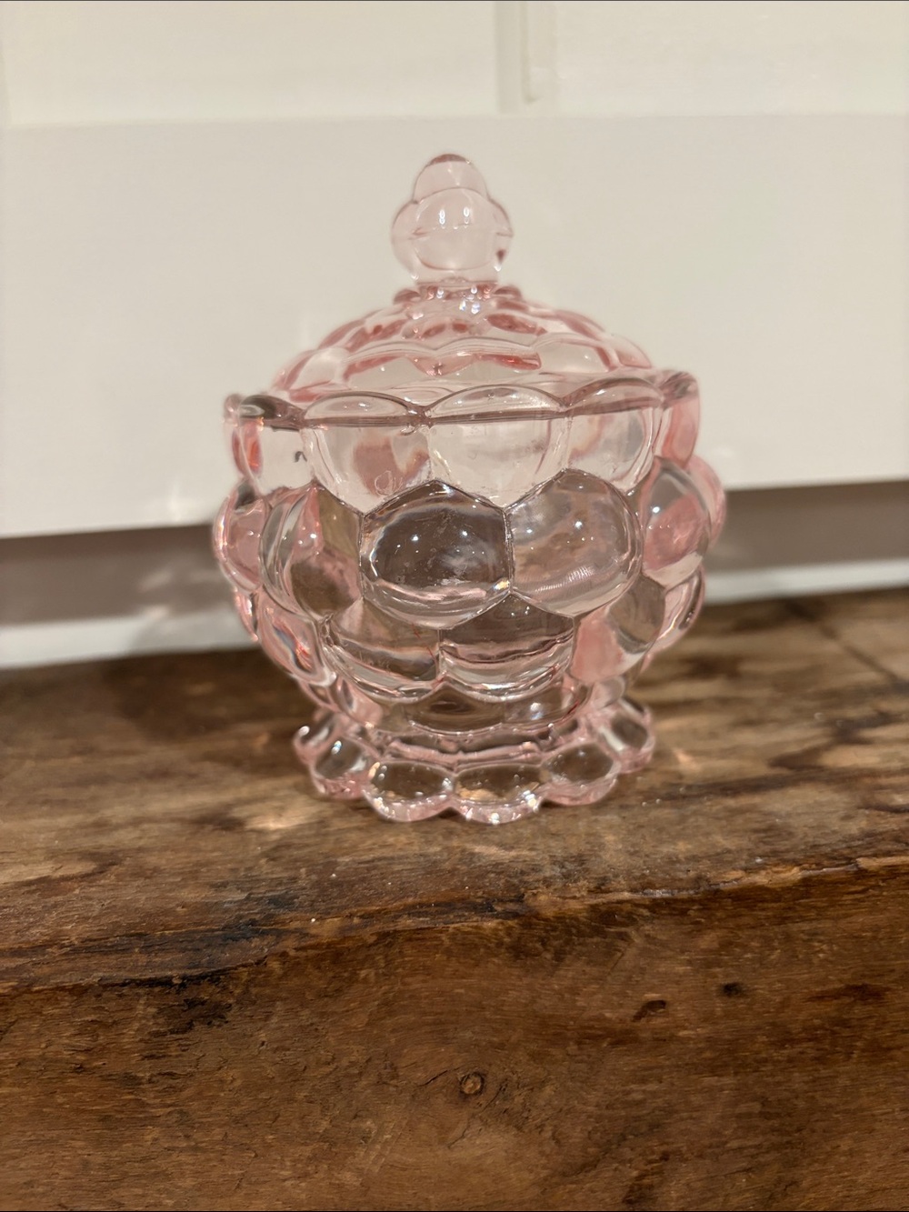 Pink Vintage Carnival Glass Candy Jar with Lid